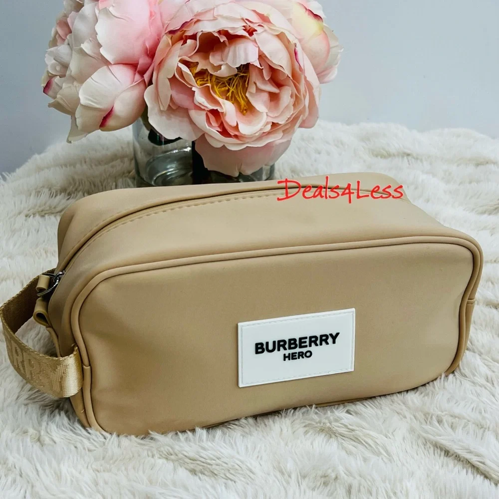 Burberry Bag Pouch Case Cosmetics Toiletry Travel Logo Handle Zippered New